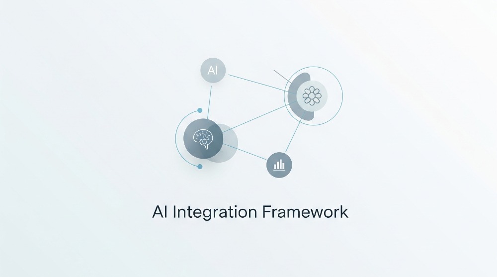 Diagram illustrating the AI Integration Framework with three pillars: Unbreakable Quality Gates, AI-Navigable Context, and Frictionless Workflow.